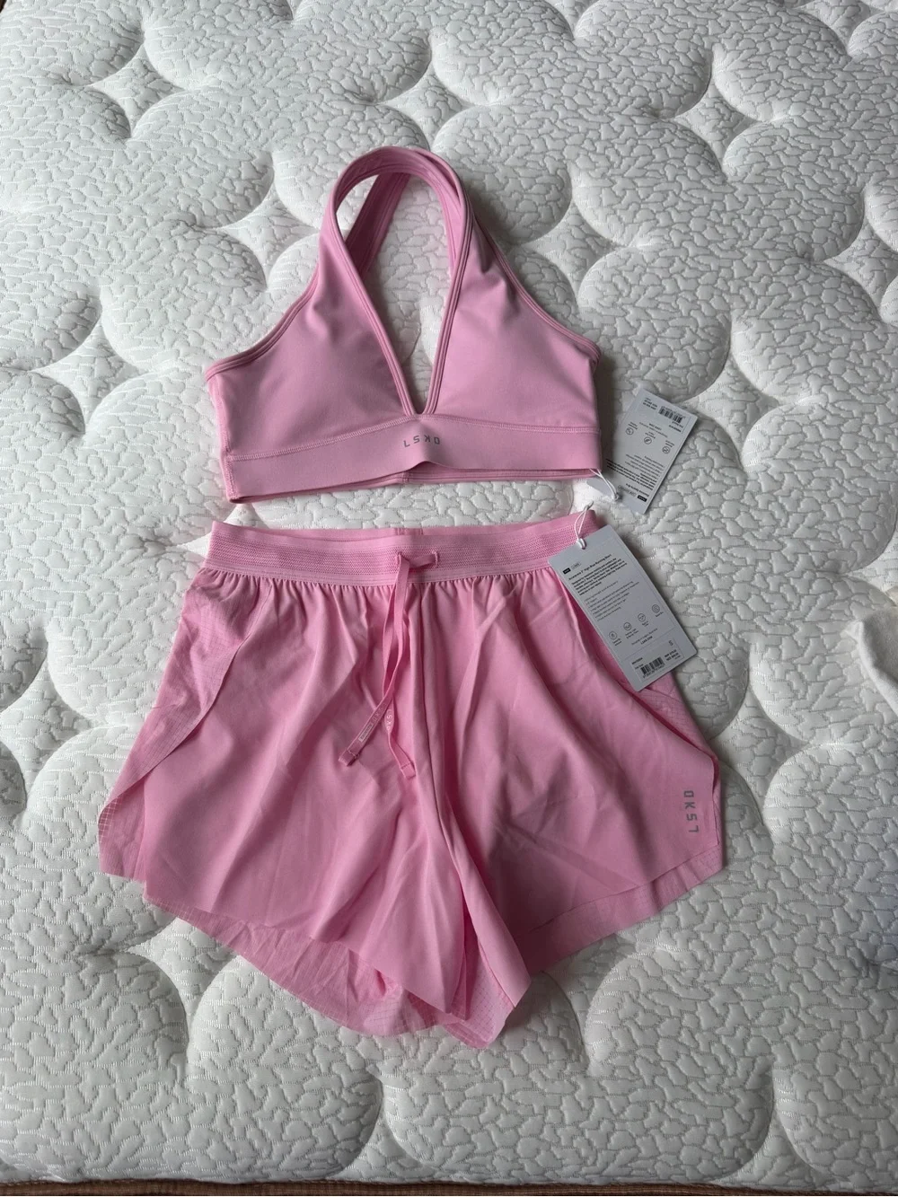 LSKD Women's Pink Rose Active Bra & Shorts Set